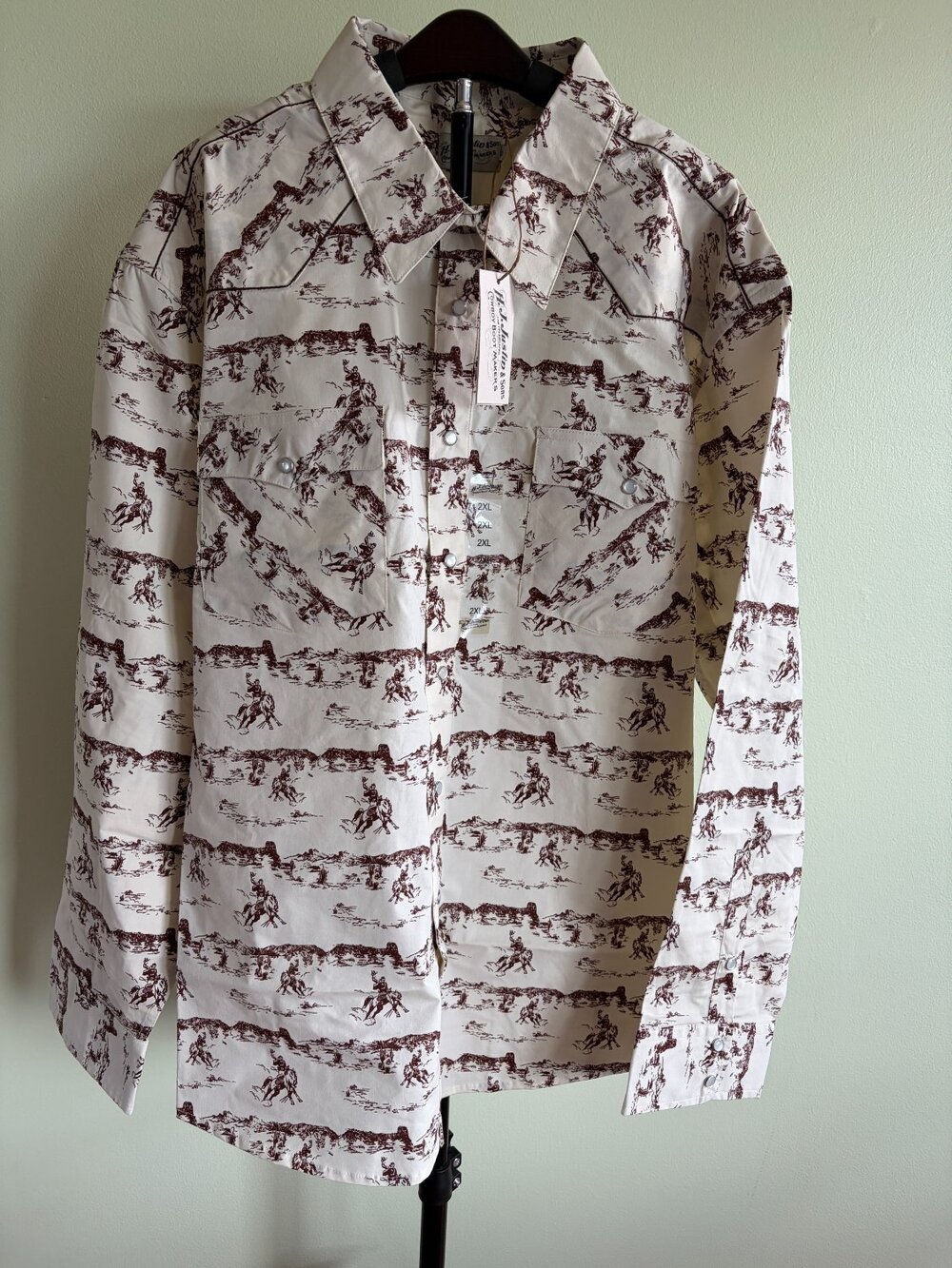 NWT J H.J. Justin Sons Horse Scene Print Men's Western Snap Shirt Size XXL